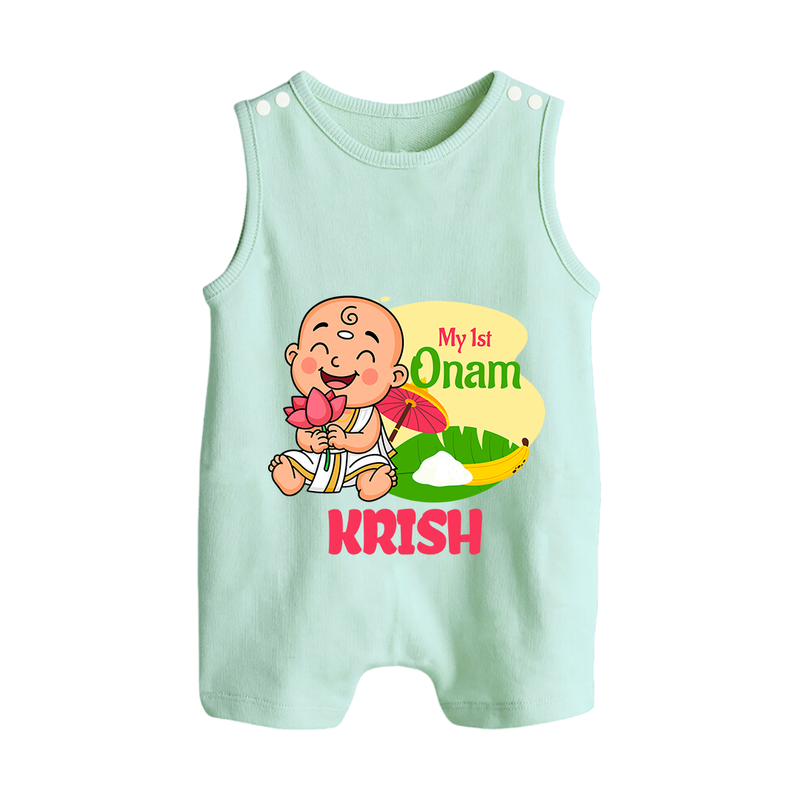 My First Onam Custom Romper Suit / Sleeveless Romper | Personalized Romper Suit / Sleeveless Romper for Your Baby's First Onam - MINT GREEN - 0 - 5 Months Old (Chest 18")
