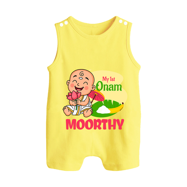 My First Onam Little Krishna Celebration Button Romper - PASTEL YELLOW - New Born (Chest 18")