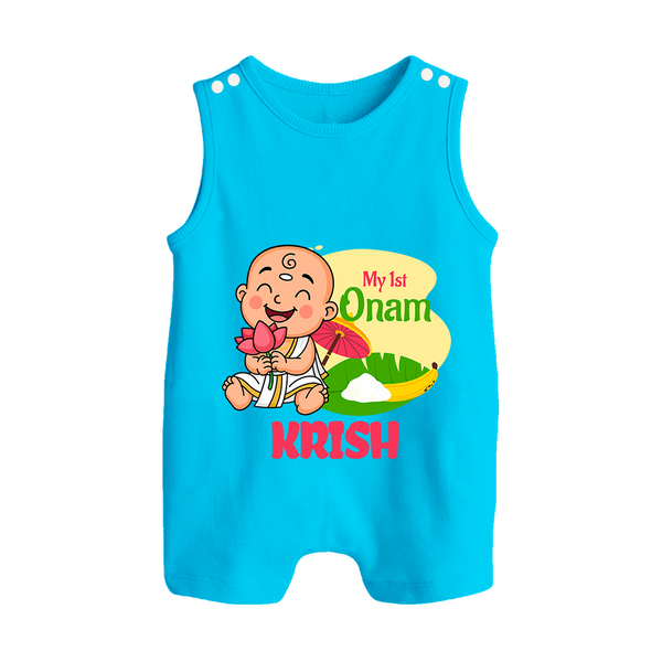 My First Onam Custom Romper Suit / Sleeveless Romper | Personalized Romper Suit / Sleeveless Romper for Your Baby's First Onam - SKY BLUE - 0 - 5 Months Old (Chest 18")