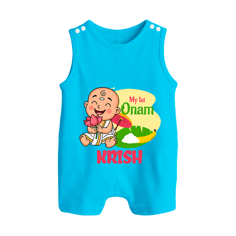 My First Onam Custom Romper Suit / Sleeveless Romper | Personalized Romper Suit / Sleeveless Romper for Your Baby's First Onam - SKY BLUE - 0 - 5 Months Old (Chest 18")