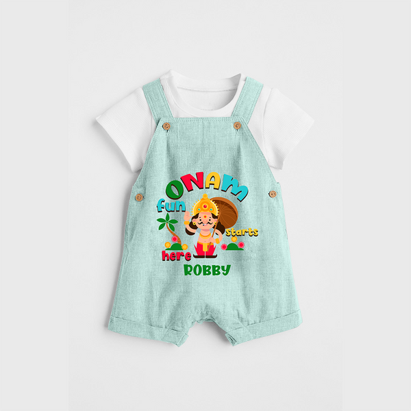 Onam Fun Starts - Customised Dungaree for kids - ARCTIC BLUE - 0 - 5 Months Old (Chest 18")