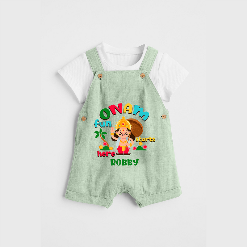 Onam Fun Starts - Customised Dungaree for kids - MINT GREEN - 0 - 5 Months Old (Chest 18")