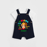 Onam Fun Starts - Customised Dungaree for kids - NAVY BLUE - 0 - 5 Months Old (Chest 18")