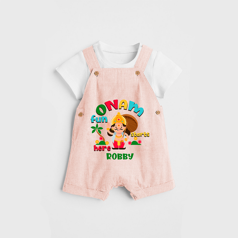 Onam Fun Starts - Customised Dungaree for kids - PEACH - 0 - 5 Months Old (Chest 18")