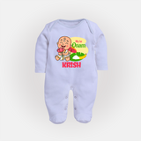 My First Onam Custom Sleep Suit | Personalized Sleep Suit for Your Baby's First Onam - BABY BLUE - New Born (Chest 7.5")