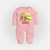 My First Onam Custom Sleep Suit | Personalized Sleep Suit for Your Baby's First Onam - BABY PINK - New Born (Chest 7.5")