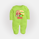 My First Onam Custom Sleep Suit | Personalized Sleep Suit for Your Baby's First Onam - LIME GREEN - New Born (Chest 7.5")
