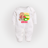 My First Onam Custom Sleep Suit | Personalized Sleep Suit for Your Baby's First Onam - WHITE - New Born (Chest 7.5")