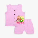 My First Onam Little Krishna Celebration Jabla Shorts Set - BABY PINK - 0 - 3 Months Old (Chest 9.8")