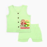 My First Onam Little Krishna Celebration Jabla Shorts Set - PASTEL GREEN - 0 - 3 Months Old (Chest 9.8")