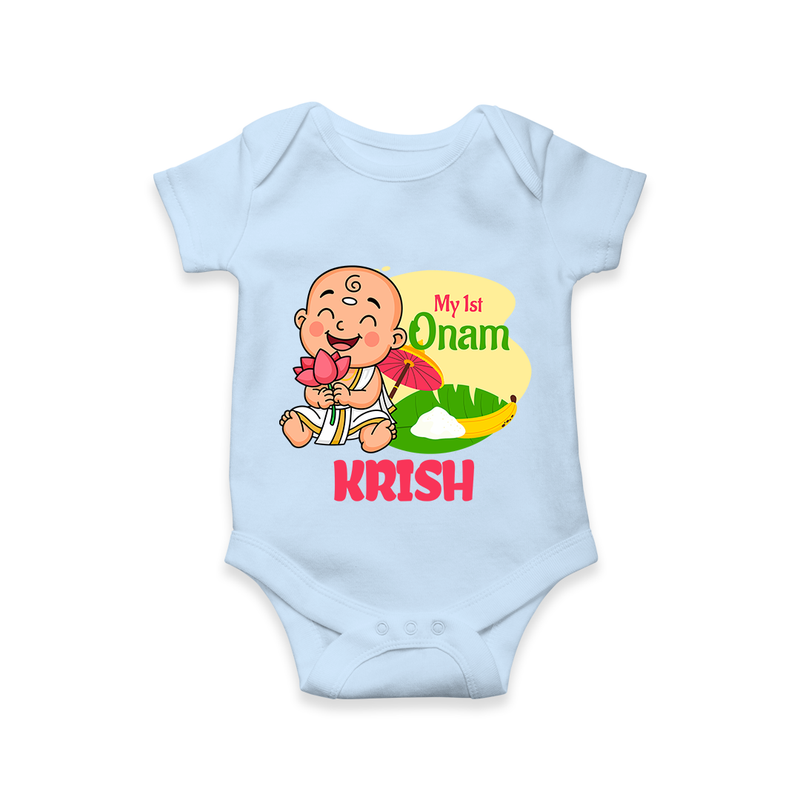 My First Onam Custom Romper / Onesie | Personalized Romper / Onesie for Your Baby's First Onam - BABY BLUE - New Born (Chest 14")