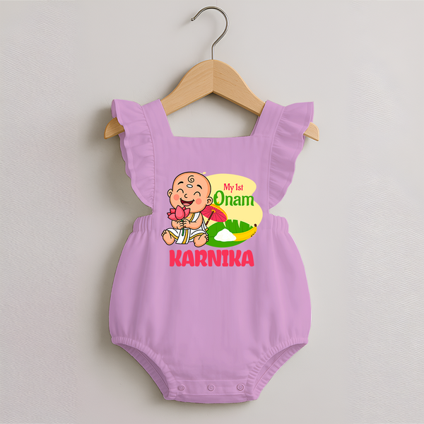 My First Onam Custom Romper Frock | Personalized Romper Frock for Your Baby's First Onam - BABY PINK - 0 - 3 Months Old (Chest 19")