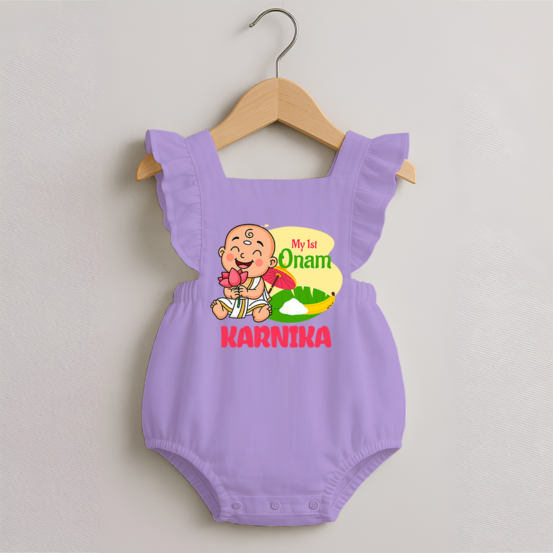 My First Onam Custom Romper Frock | Personalized Romper Frock for Your Baby's First Onam - LILAC - 0 - 3 Months Old (Chest 19")