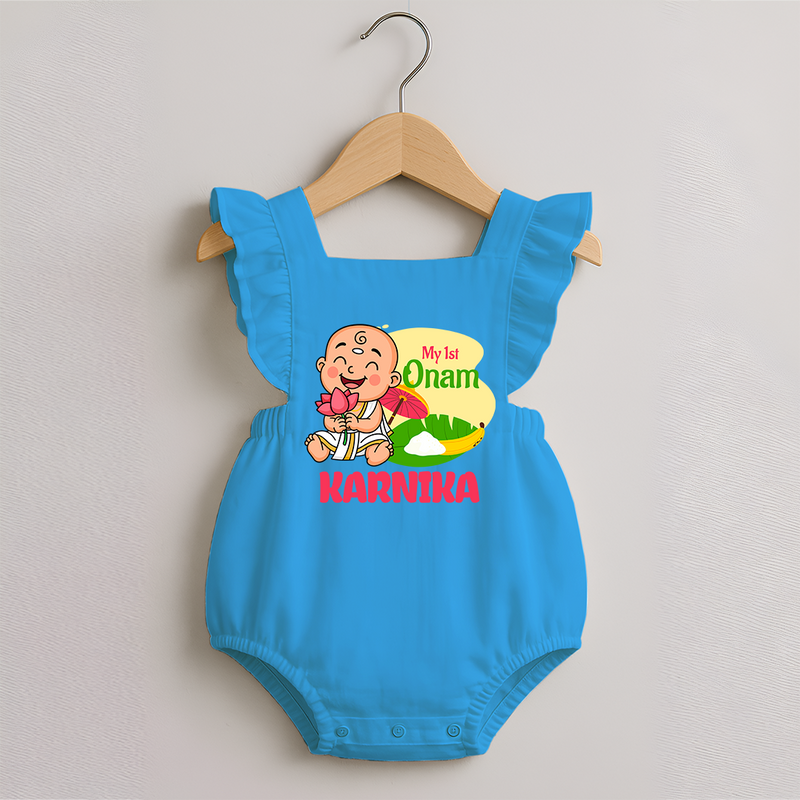 My First Onam Custom Romper Frock | Personalized Romper Frock for Your Baby's First Onam - SKY BLUE - 0 - 3 Months Old (Chest 19")