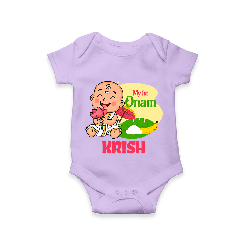 My First Onam Custom Romper / Onesie | Personalized Romper / Onesie for Your Baby's First Onam - LILAC - New Born (Chest 14")
