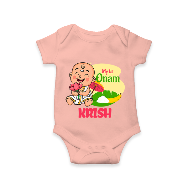 My First Onam Custom Romper / Onesie | Personalized Romper / Onesie for Your Baby's First Onam - PEACH - New Born (Chest 14")