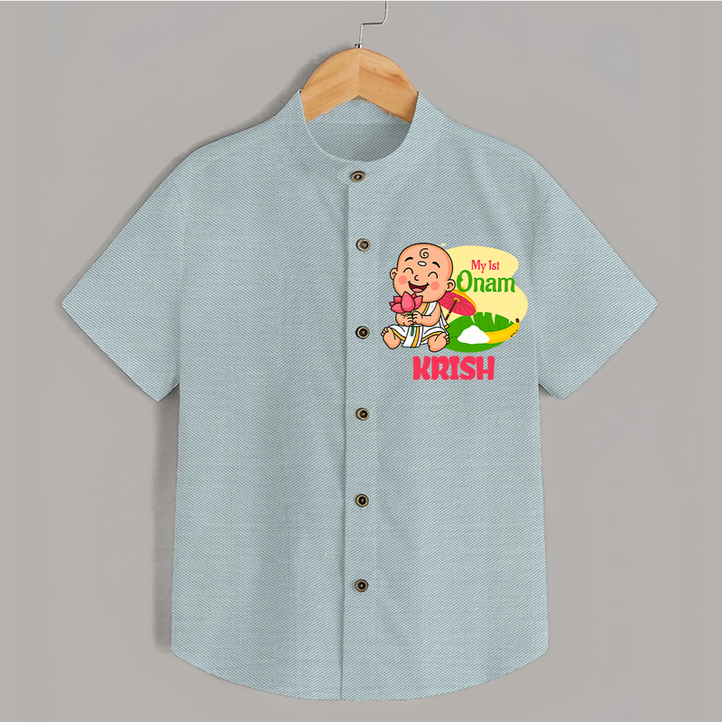 My First Onam Custom Shirt | Personalized Shirt for Your Baby's First Onam - ARCTIC BLUE - 0 - 6 Months Old (Chest 23")