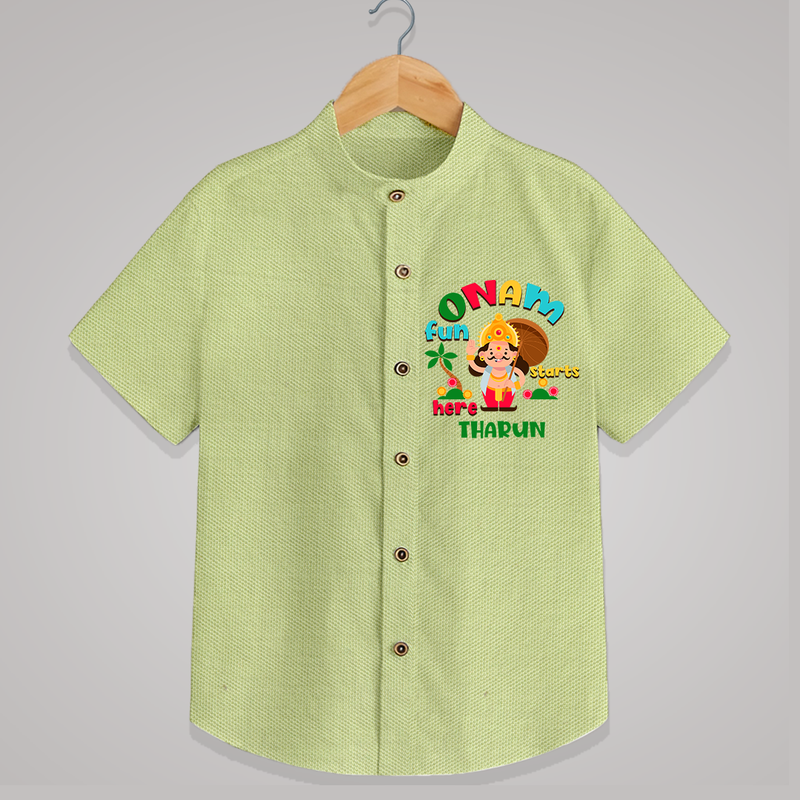 Onam Fun Starts - Customised Shirt for kids - PASTEL GREEN - 0 - 6 Months Old (Chest 23")