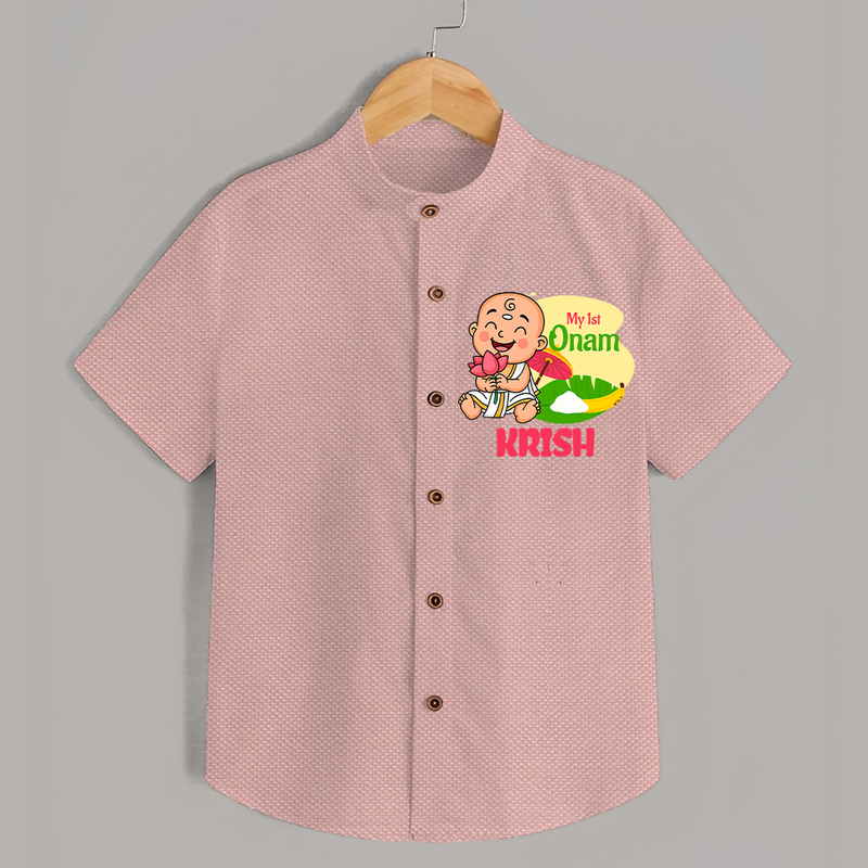 My First Onam Custom Shirt | Personalized Shirt for Your Baby's First Onam - PEACH - 0 - 6 Months Old (Chest 23")