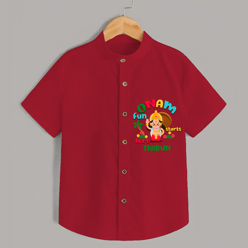 Onam Fun Starts - Customised Shirt for kids - RED - 0 - 6 Months Old (Chest 23")