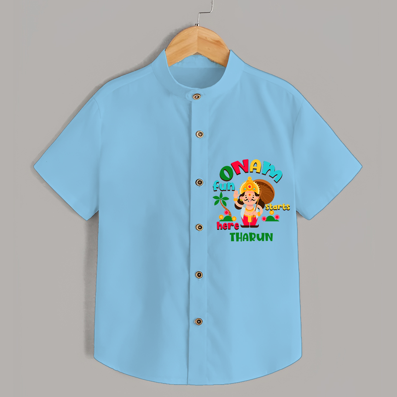 Onam Fun Starts - Customised Shirt for kids - SKY BLUE - 0 - 6 Months Old (Chest 23")