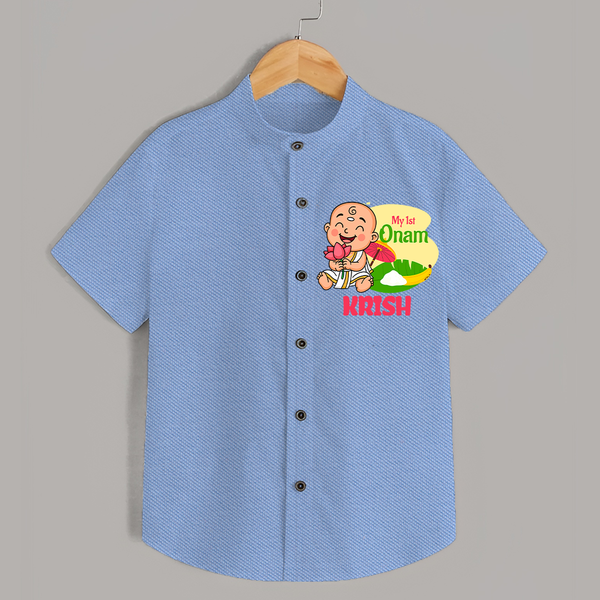 My First Onam Custom Shirt | Personalized Shirt for Your Baby's First Onam - SKY BLUE - 0 - 6 Months Old (Chest 23")