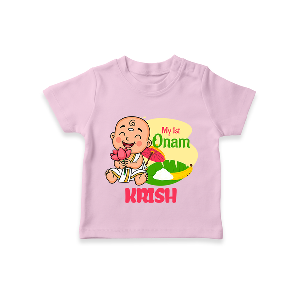 My First Onam Custom T-Shirt | Personalized T-Shirt for Your Baby's First Onam - BABY PINK - 0-5 Months Old (Chest 17")