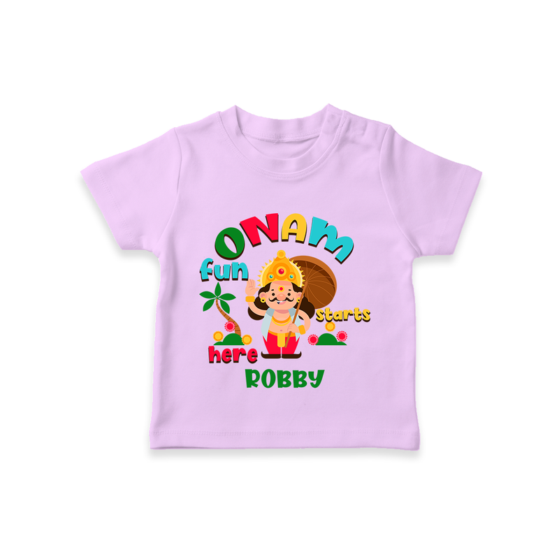 Onam Fun Starts - Customised T-Shirt for kids - LILAC - 0-5Month Old (Chest 17")