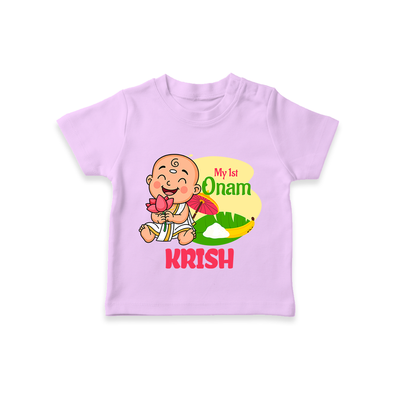 My First Onam Custom T-Shirt | Personalized T-Shirt for Your Baby's First Onam - LILAC - 0-5 Months Old (Chest 17")