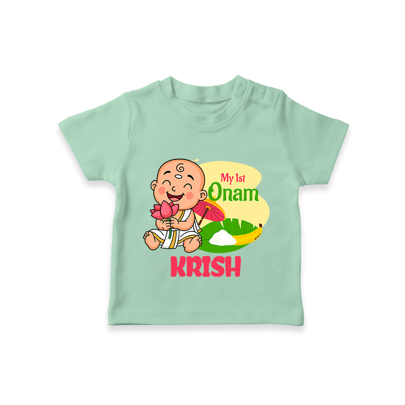 My First Onam Custom T-Shirt | Personalized T-Shirt for Your Baby's First Onam - MINT GREEN - 0-5 Months Old (Chest 17")