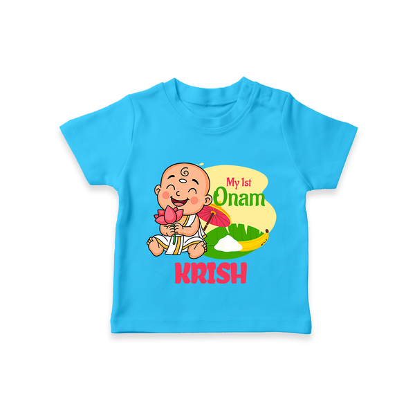 My First Onam Custom T-Shirt | Personalized T-Shirt for Your Baby's First Onam - SKY BLUE - 0-5 Months Old (Chest 17")