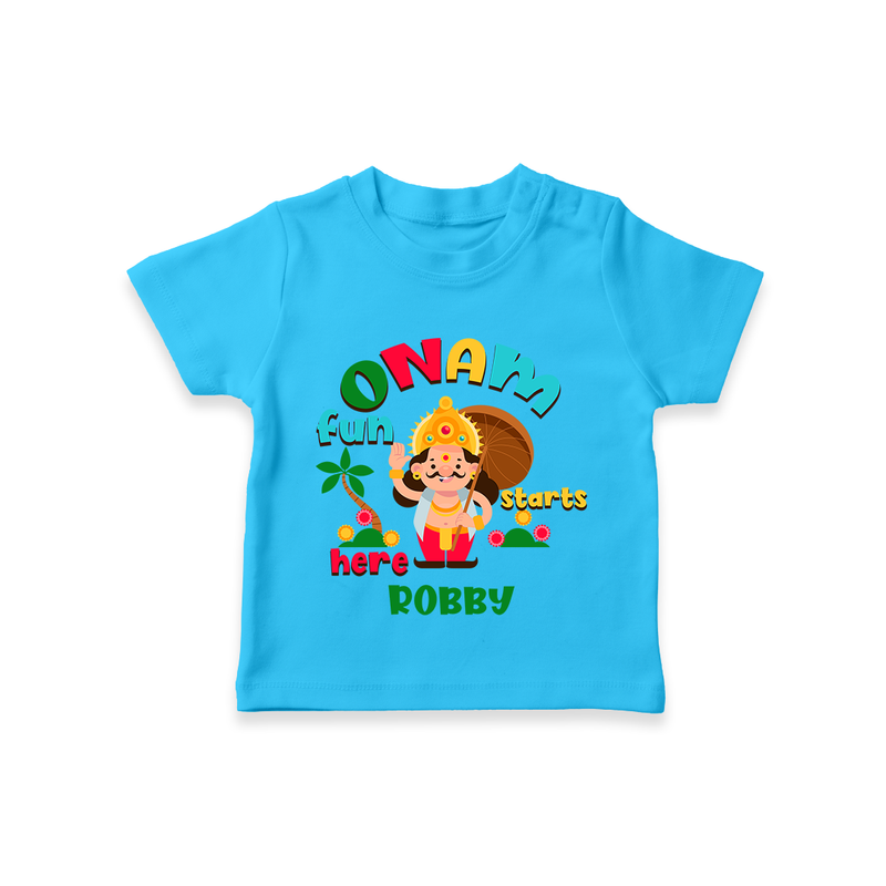 Onam Fun Starts - Customised T-Shirt for kids - SKY BLUE - 0-5Month Old (Chest 17")