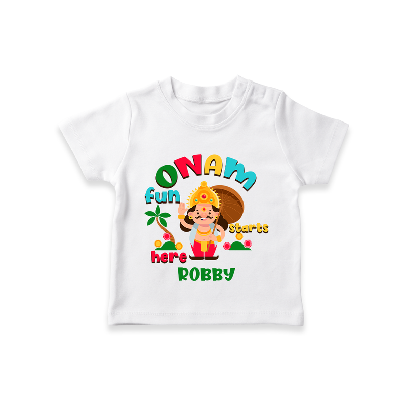 Onam Fun Starts - Customised T-Shirt for kids - WHITE - 0-5Month Old (Chest 17")