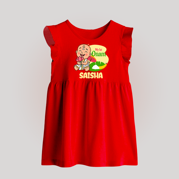 My First Onam Little Krishna Celebration Baby Frock - RED - 0 - 3 Months Old (Chest 17")