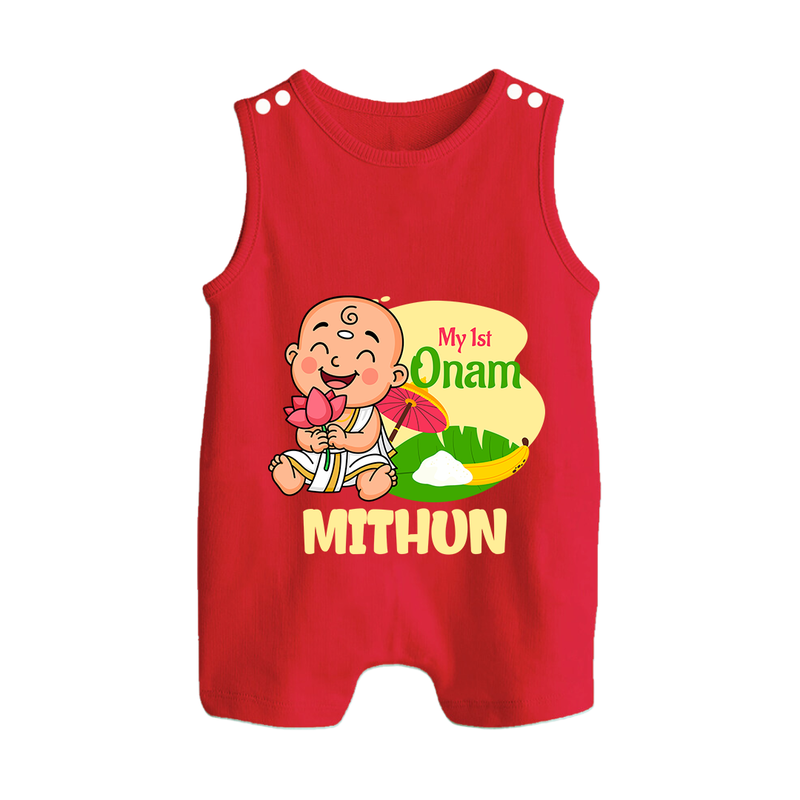 My First Onam Custom Romper Suit / Sleeveless Romper | Personalized Romper Suit / Sleeveless Romper for Your Baby's First Onam - RED - 0 - 5 Months Old (Chest 18")