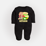 My First Onam Custom Sleep Suit | Personalized Sleep Suit for Your Baby's First Onam - BLACK - New Born (Chest 7.5")