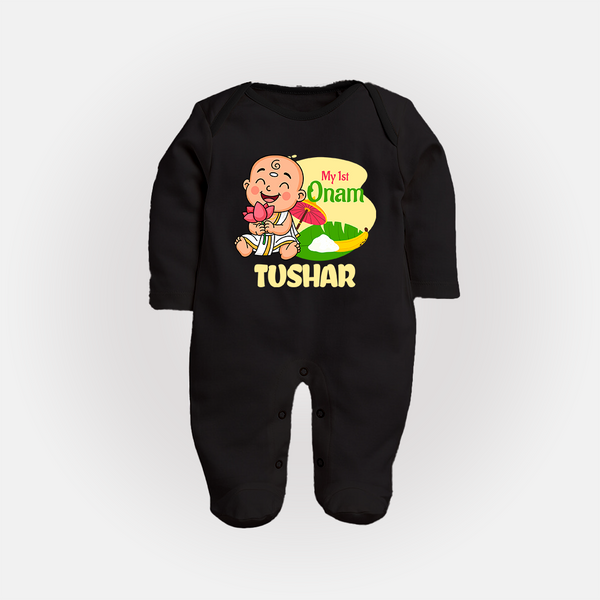 My First Onam Little Krishna Celebration Full Body Suit - BLACK - New Born (Chest 7.5")