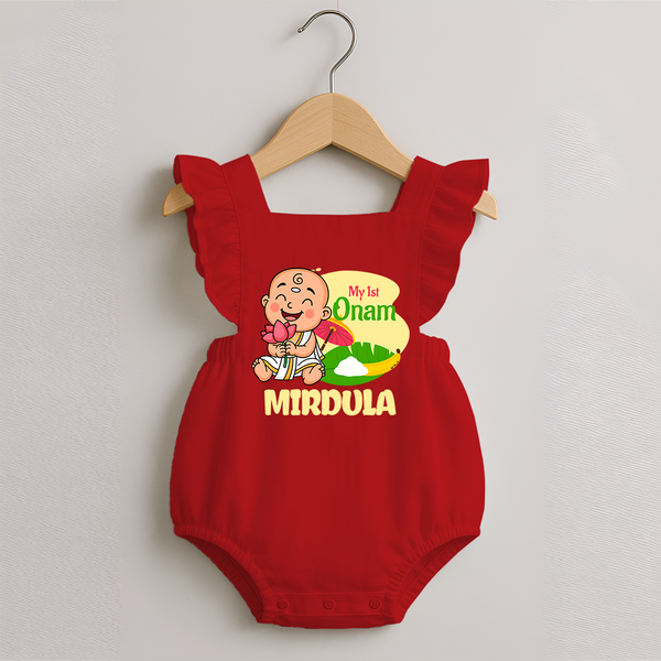 My First Onam Custom Romper Frock | Personalized Romper Frock for Your Baby's First Onam - RED - 0 - 3 Months Old (Chest 19")
