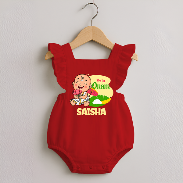 My First Onam Little Krishna Celebration Romper Frock - RED - 0 - 3 Months Old (Chest 19")
