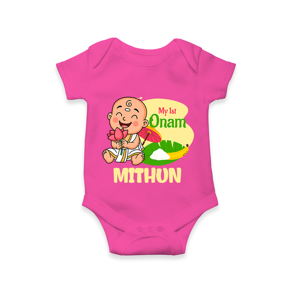 My First Onam Custom Romper / Onesie | Personalized Romper / Onesie for Your Baby's First Onam - HOT PINK - New Born (Chest 14")