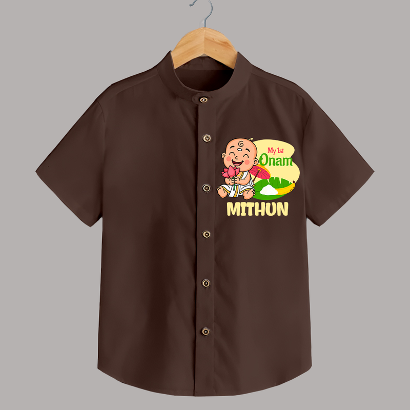 My First Onam Custom Shirt | Personalized Shirt for Your Baby's First Onam - CHOCOLATE BROWN - 0 - 6 Months Old (Chest 23")
