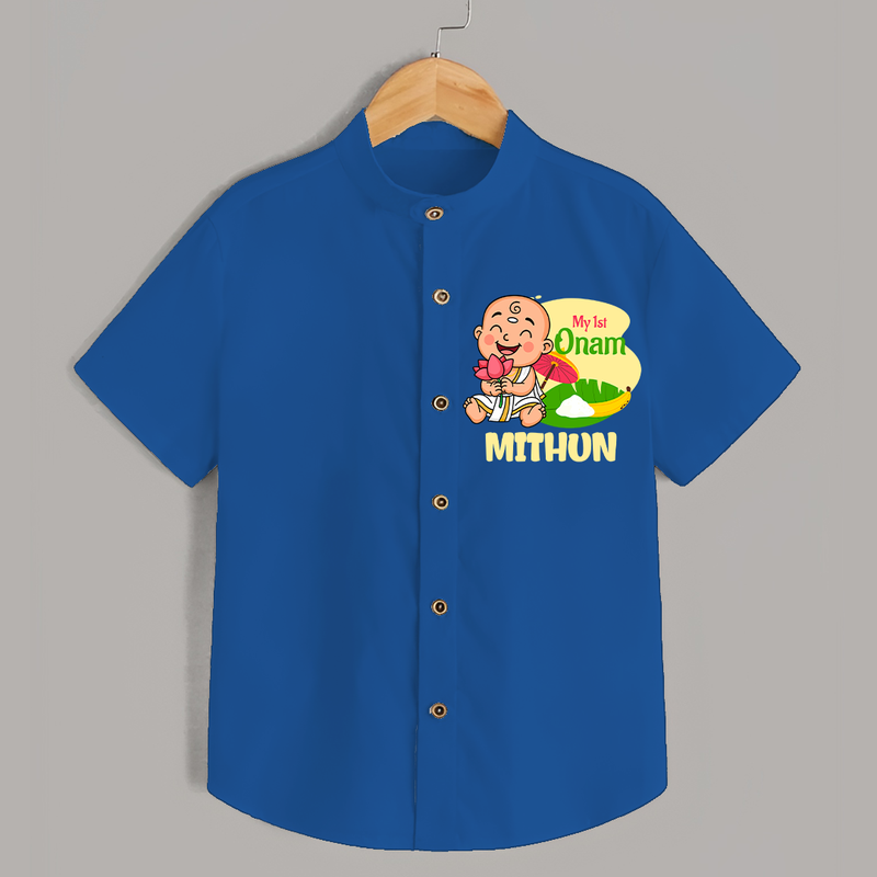 My First Onam Custom Shirt | Personalized Shirt for Your Baby's First Onam - COBALT BLUE - 0 - 6 Months Old (Chest 23")