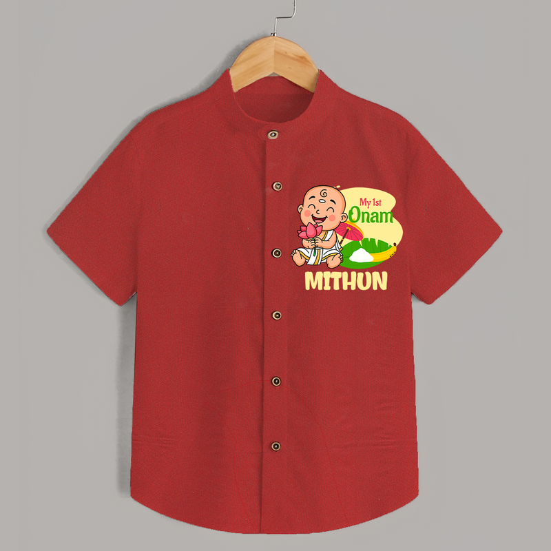 My First Onam Custom Shirt | Personalized Shirt for Your Baby's First Onam - RED - 0 - 6 Months Old (Chest 23")