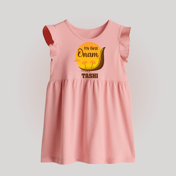 My First Onam Kerala Snake Boat Baby Frock - BABY PINK - 0 - 3 Months Old (Chest 17")
