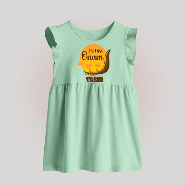 My First Onam Kerala Snake Boat Baby Frock - MINT GREEN - 0 - 3 Months Old (Chest 17")