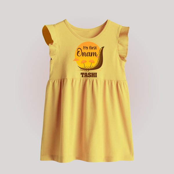 My First Onam Kerala Snake Boat Baby Frock - PASTEL YELLOW - 0 - 3 Months Old (Chest 17")
