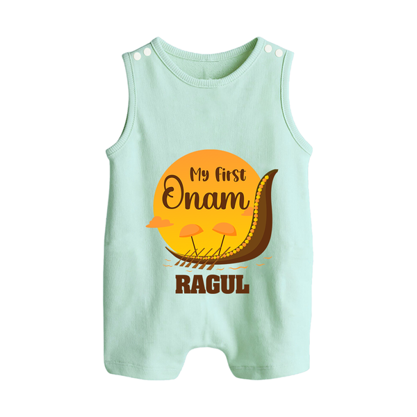 My First Onam Kerala Snake Boat Button Romper - MINT GREEN - New Born (Chest 18")