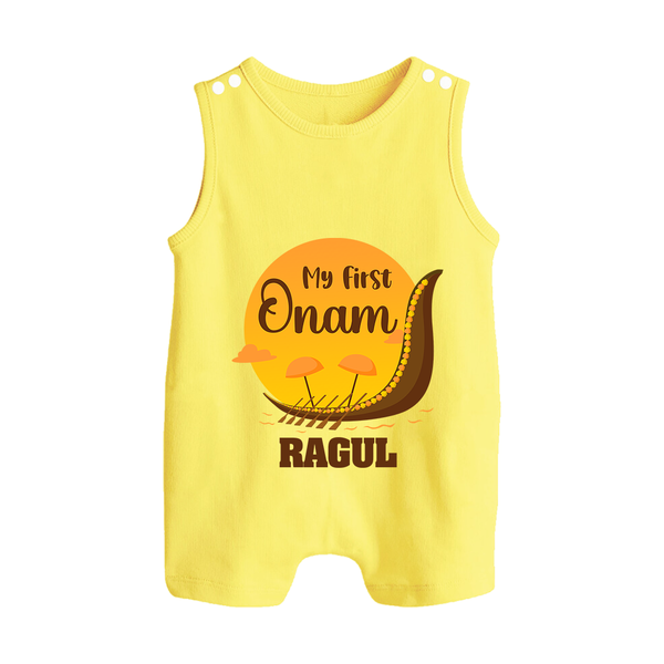 My First Onam Kerala Snake Boat Button Romper - PASTEL YELLOW - New Born (Chest 18")