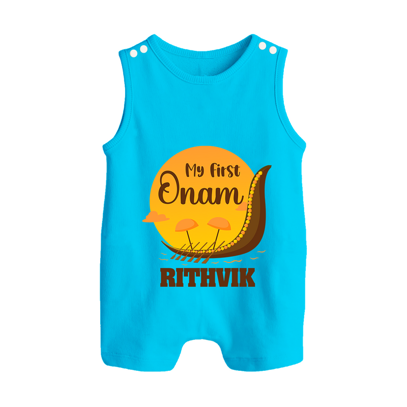 My 1st Onam Celebration Romper Suit / Sleeveless Romper | Custom Baby Romper Suit / Sleeveless Romper for First Onam - SKY BLUE - 0 - 5 Months Old (Chest 18")