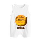 My First Onam Kerala Snake Boat Button Romper - WHITE - New Born (Chest 18")